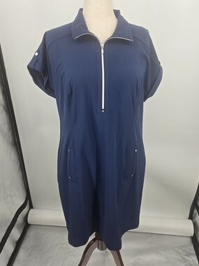 Zenergy Chico's Neema Dress Half Zip-Front In Tonga Navy Blue Size 3 NWT (XL)